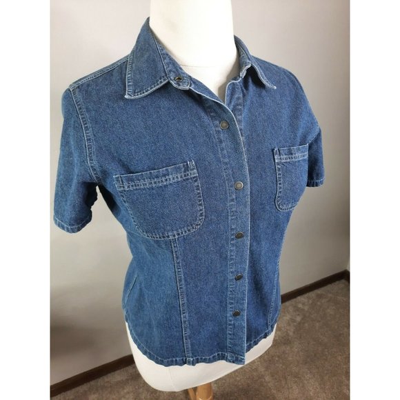 S2 Vtg 90s Blue Jean Western Denim Shirt Snaps L - Picture 1 of 9